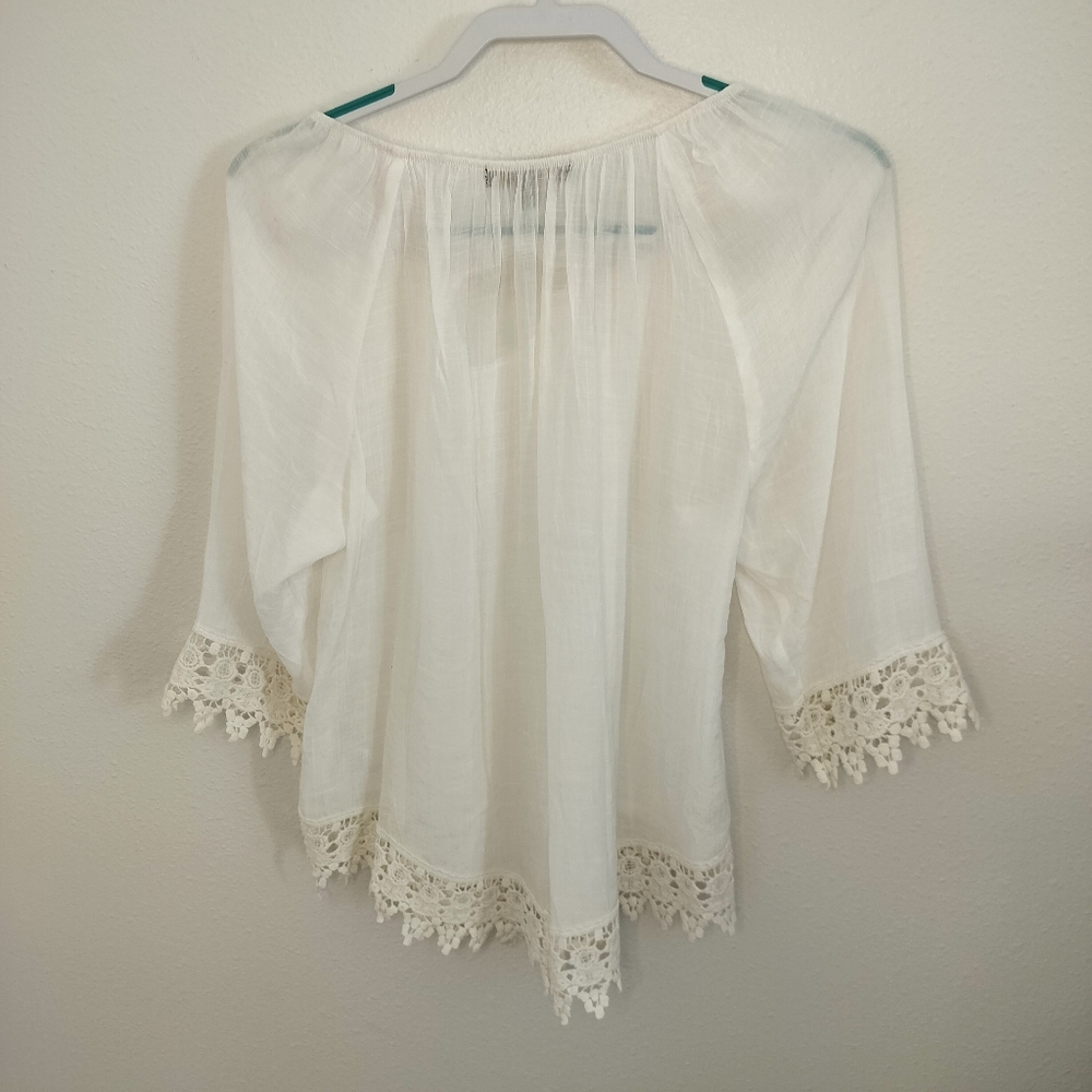 Always Indigo White gauze peasant blouse Size L Cottagecore Boho Chic Peasant - Picture 3 of 8